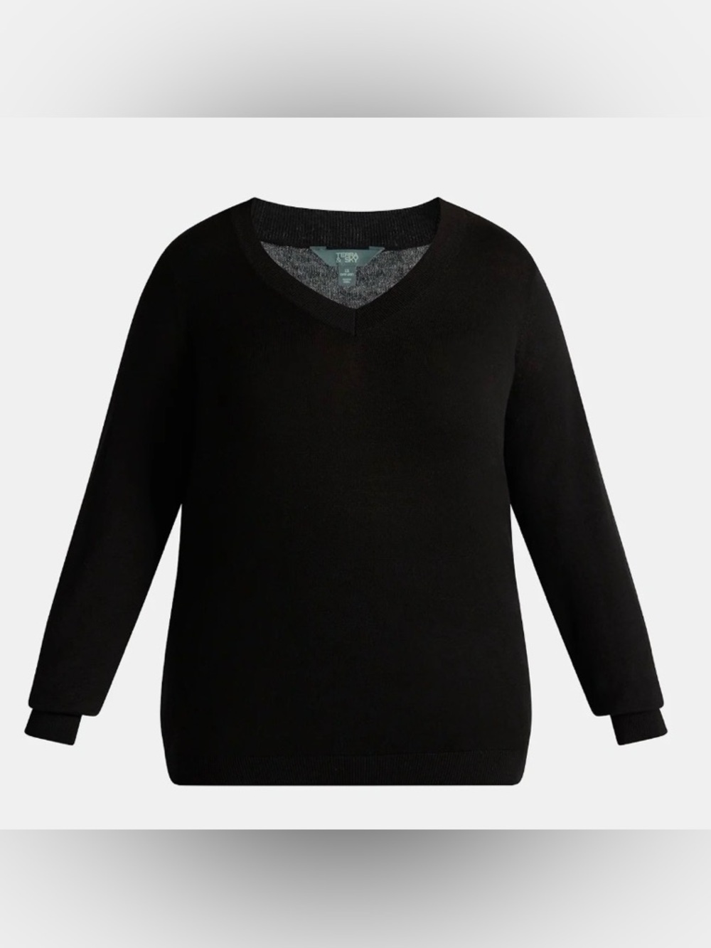 Terra & Sky Women's Plus V-Neck Fine Gauge Pullover Sweater, Lightweight